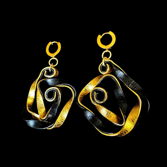 Black Gold Twisted Spiral Earrings