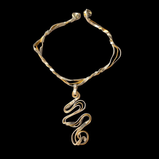 Gold and Silver Ribbon Swirl Statement Necklace – Handcrafted Wearable Art Jewelry by Signatures By LaNorma