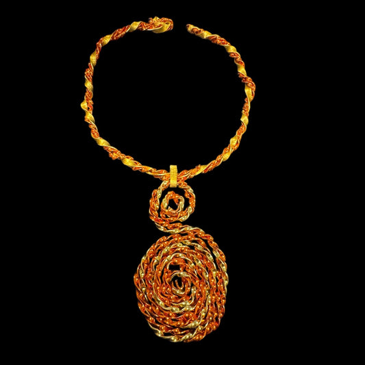 Copper Gold Twisted Medallion Choker Necklace