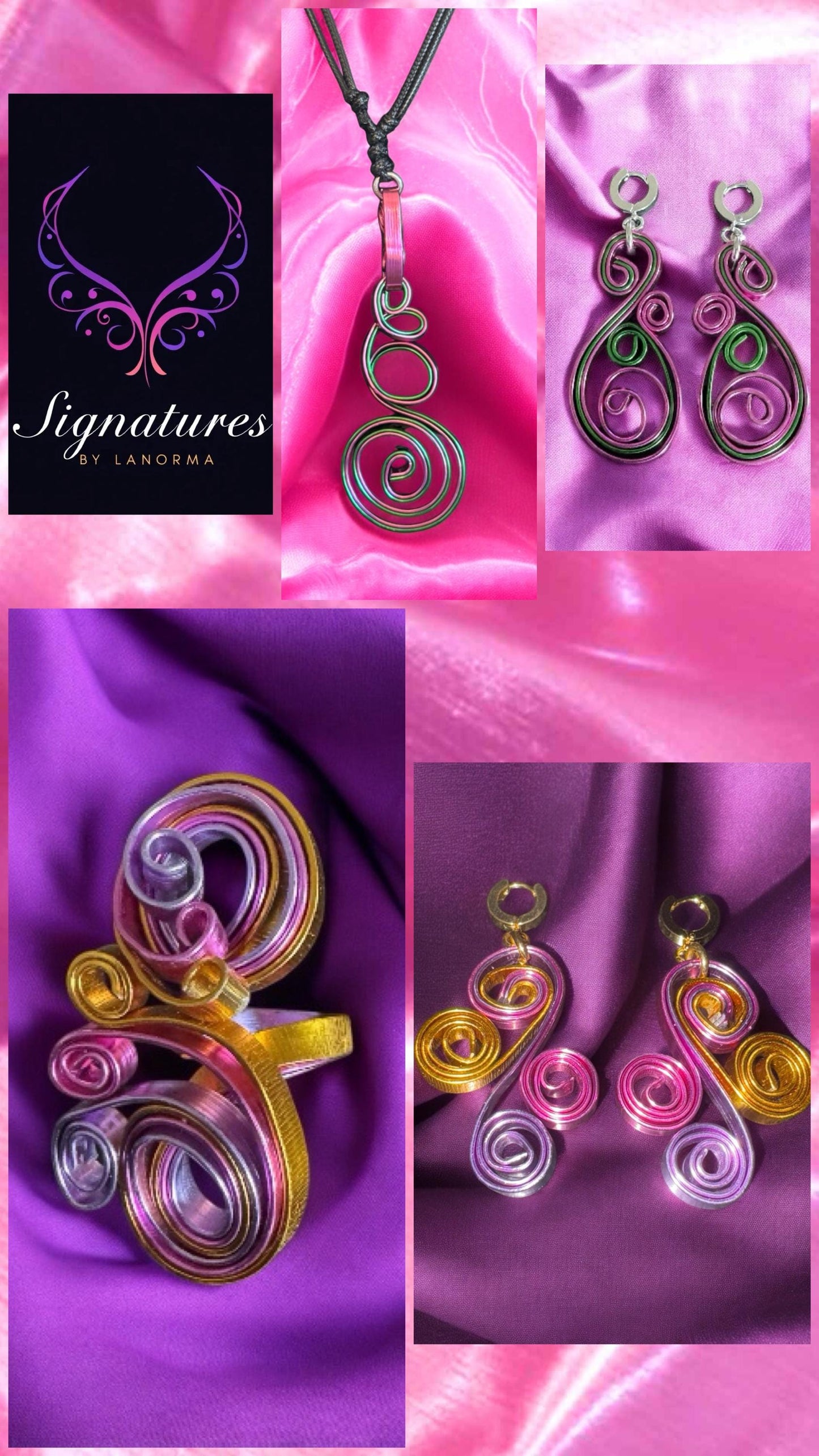 Handcrafted Artisan Wire Ring – Bold Swirls in Gold, Pink & Lavender