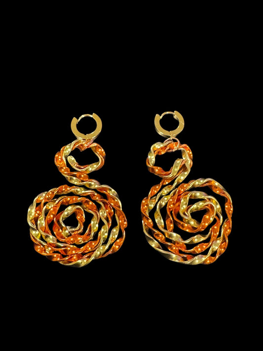 Copper Gold Twisted Medallion Earrings