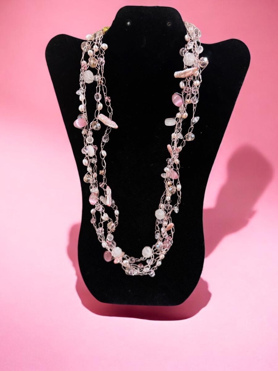 Pretty in Pink Wire Crochet Necklace