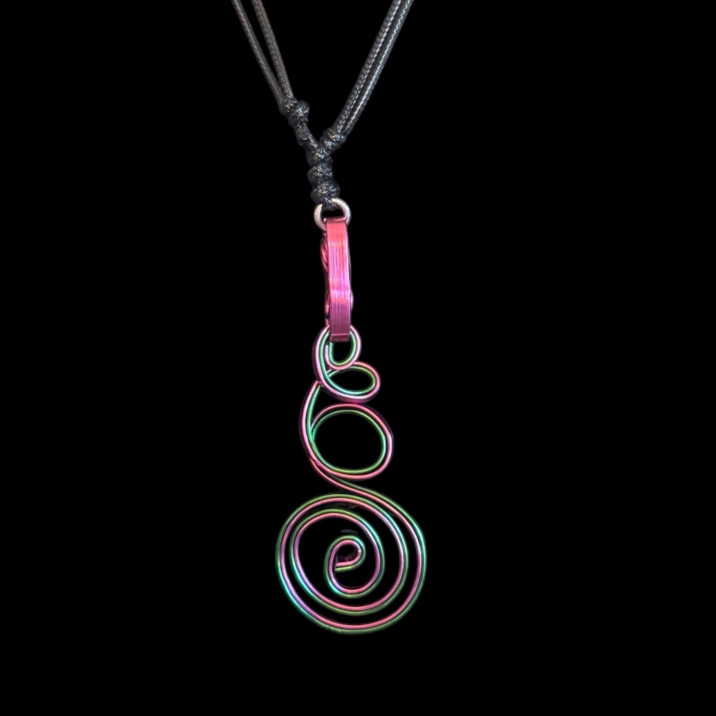 Whimsy Vines” Pendant Necklace – Pink & Green Artisan Swirl Design