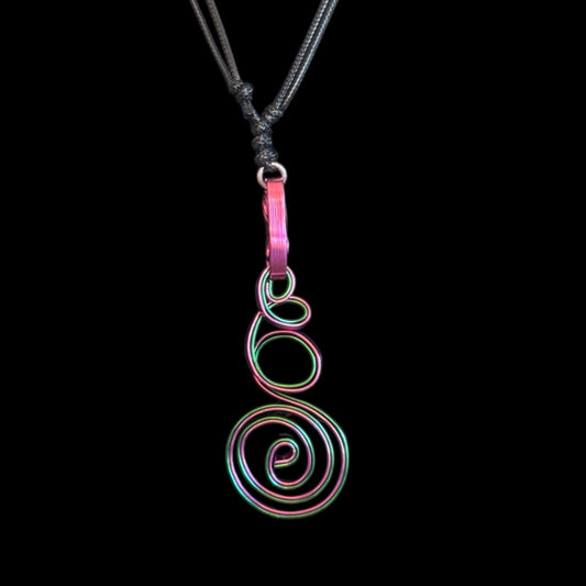 Whimsy Vines” Pendant Necklace – Pink & Green Artisan Swirl Design