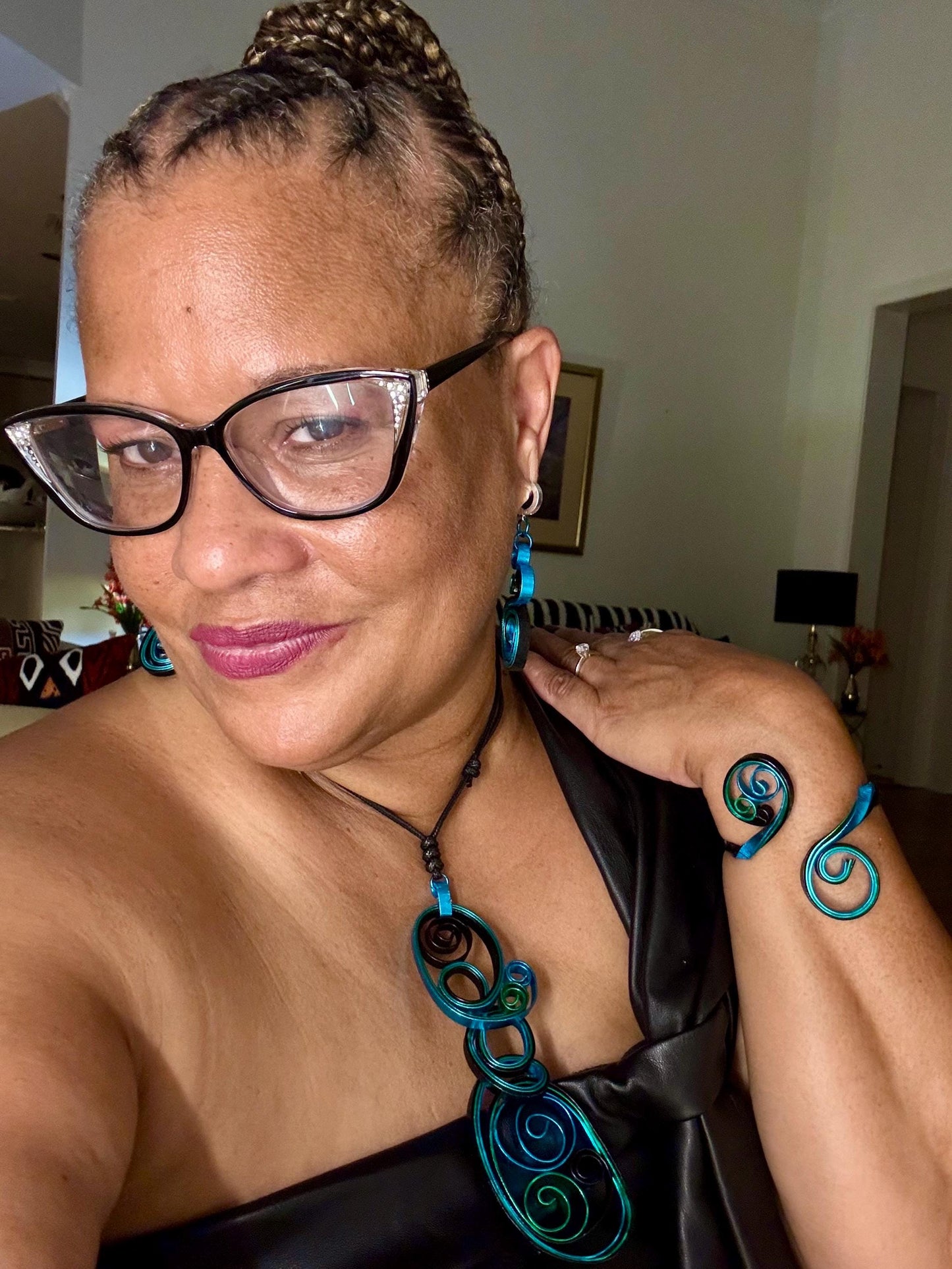 Blue Black Green Swirl Adjustable Cuff