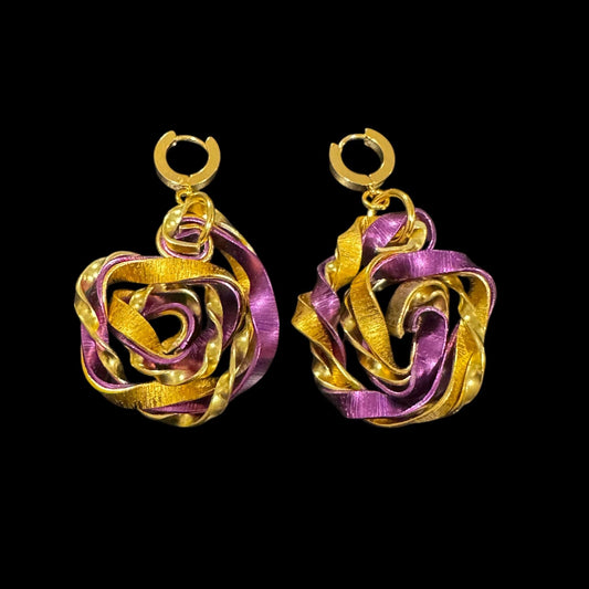 Purple Gold Twisted Wire Earrings