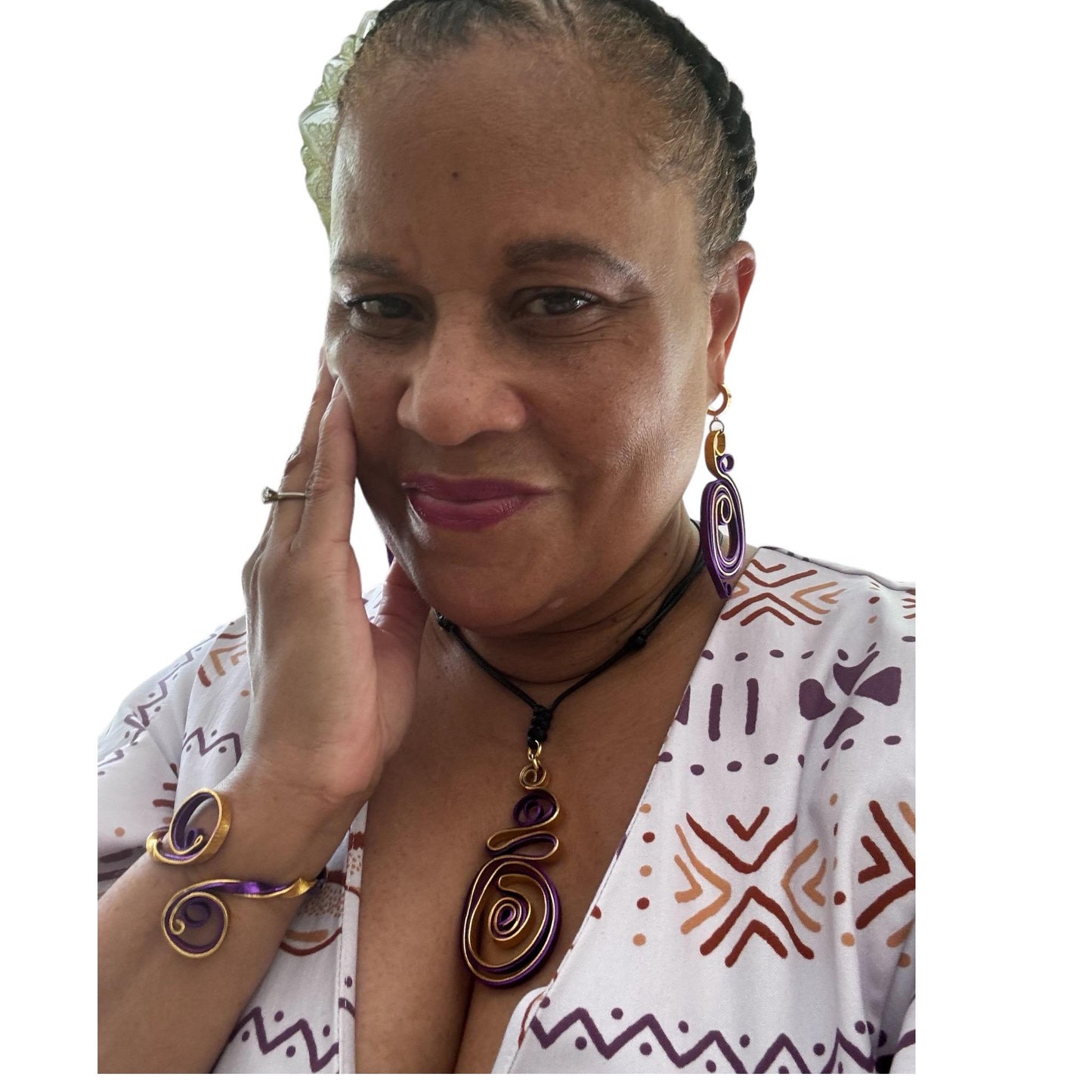 Purple  Gold Abstract Earrings