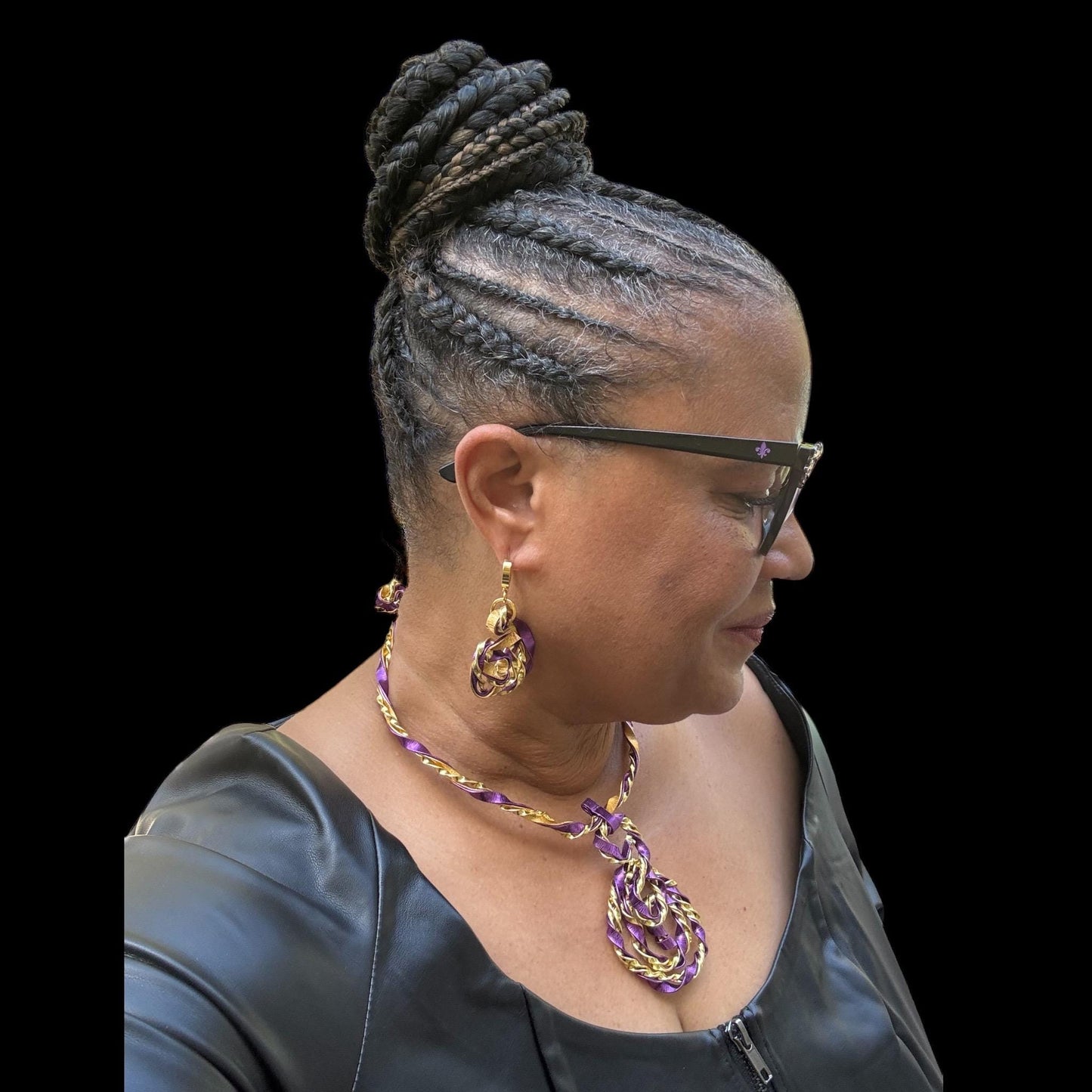 Purple Gold Twisted Wire Earrings