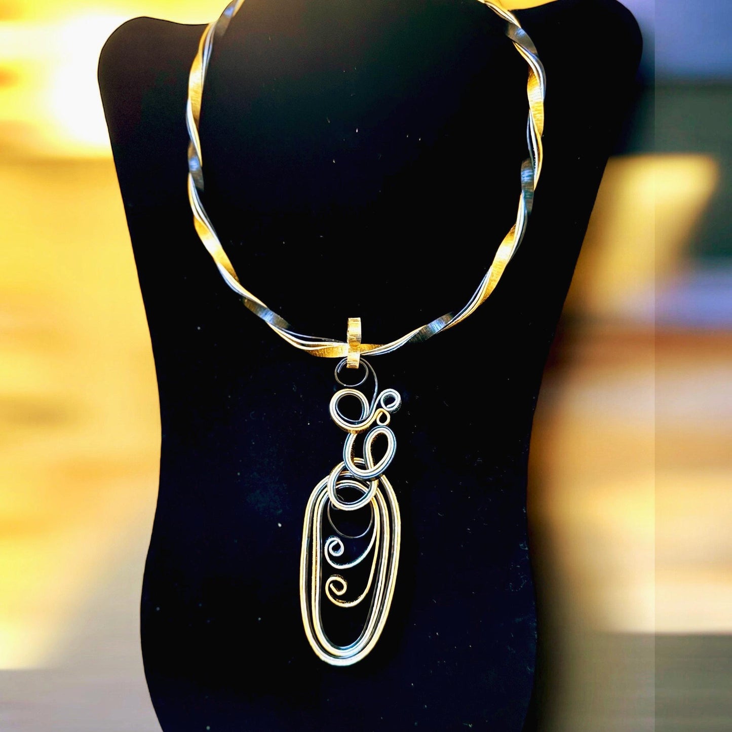 Silver Gold Black Abstract Choker Necklace