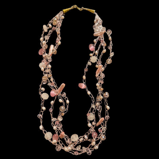 Pretty in Pink Wire Crochet Necklace