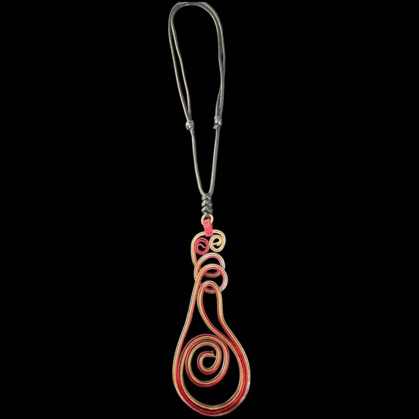 Red, Bronze, and Biege Spiral Pendant Necklace