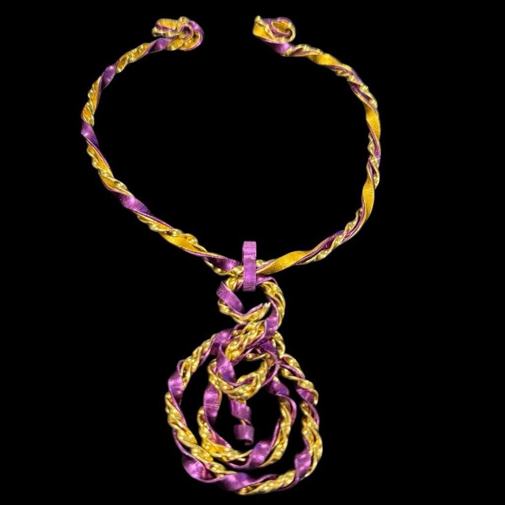Purple Gold Twisted Wire Choker Necklace
