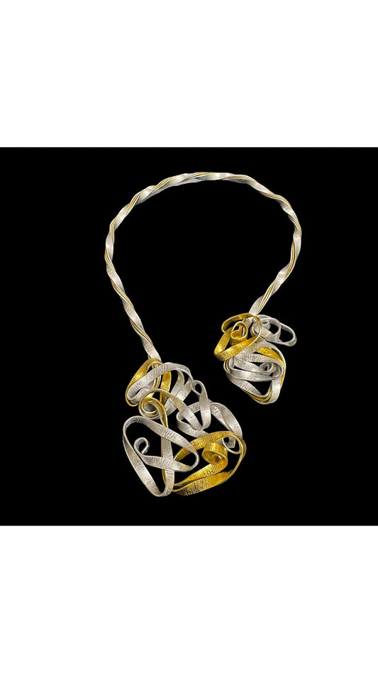 Silver Gold Twirls Choker Necklace