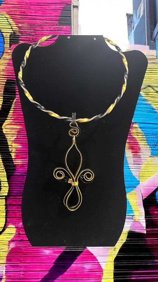 Black and Gold Fleur De Lis Choker Necklace