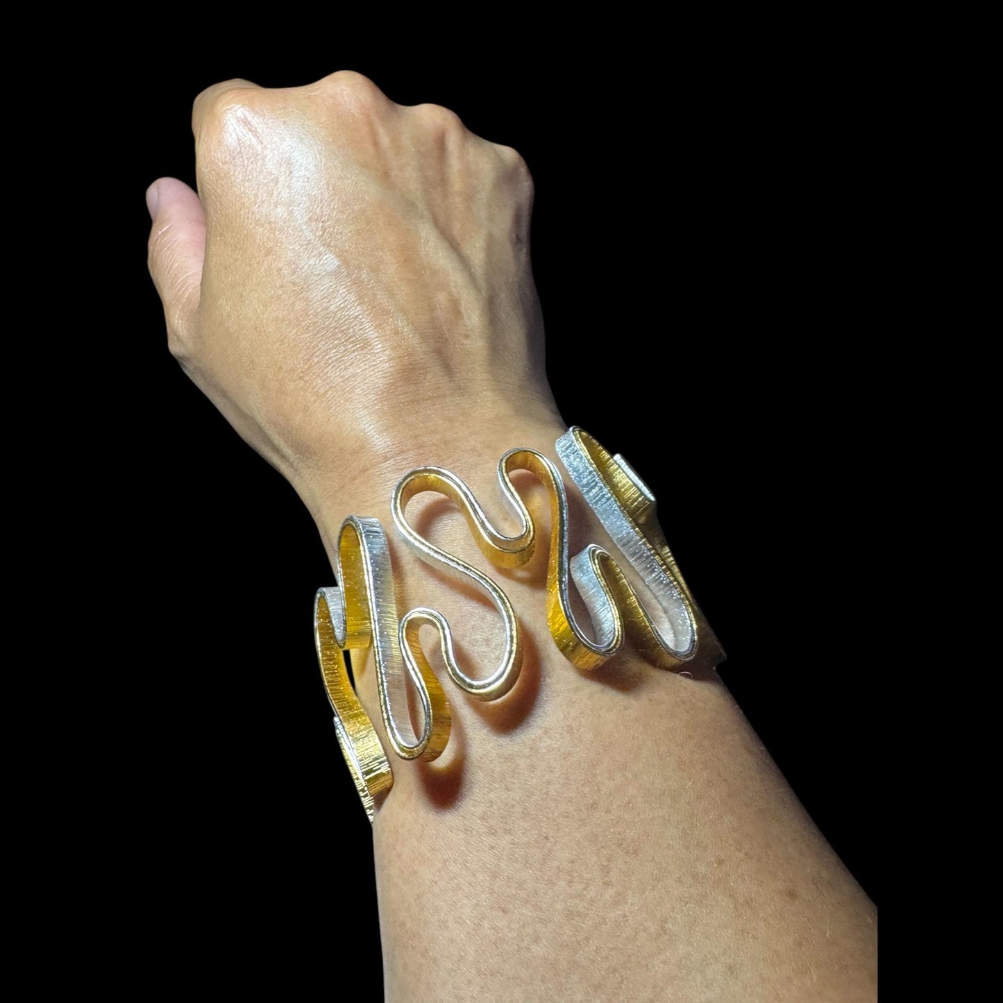 Silver Gold Hearts Cuff Bracelet