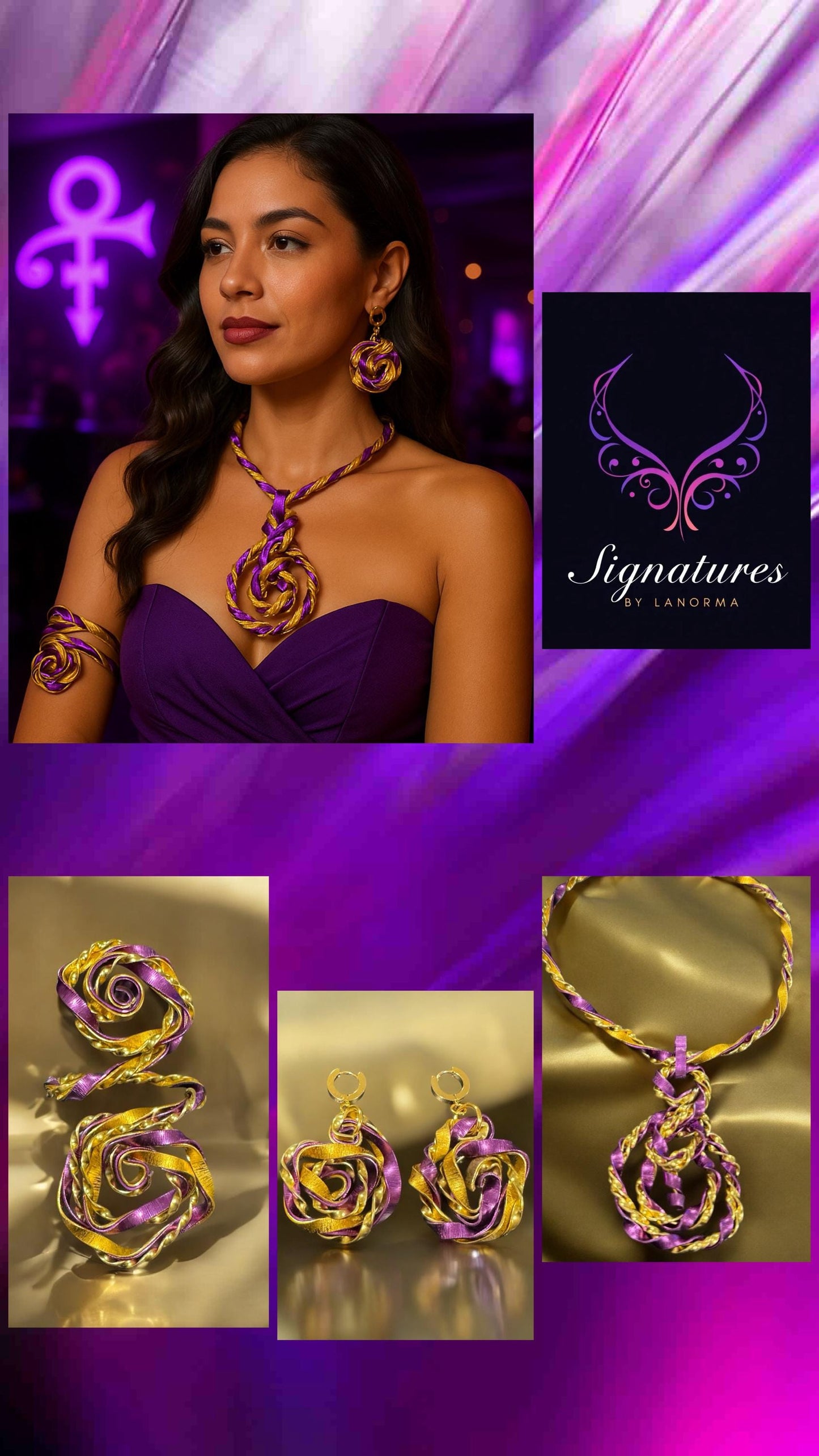 Purple Gold Twisted Wire Choker Necklace
