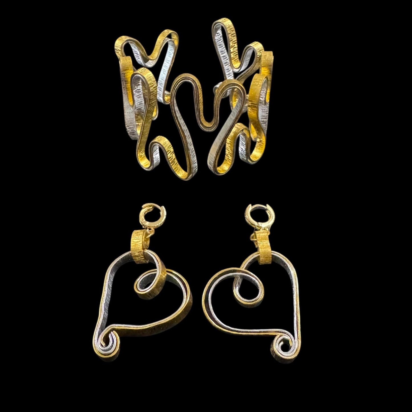 Silver Gold Hearts Cuff Bracelet