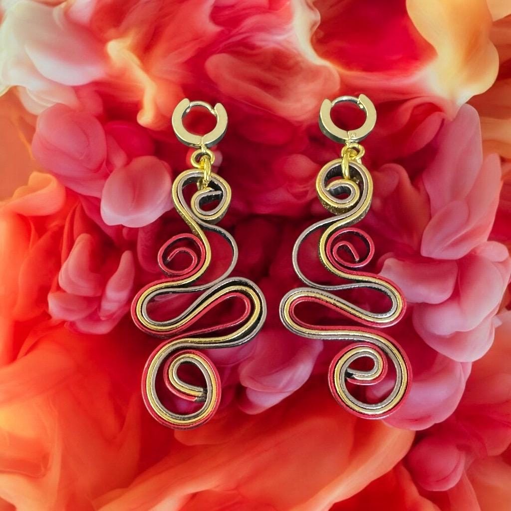 Red, Bronze, and Tan Swirl Earrings