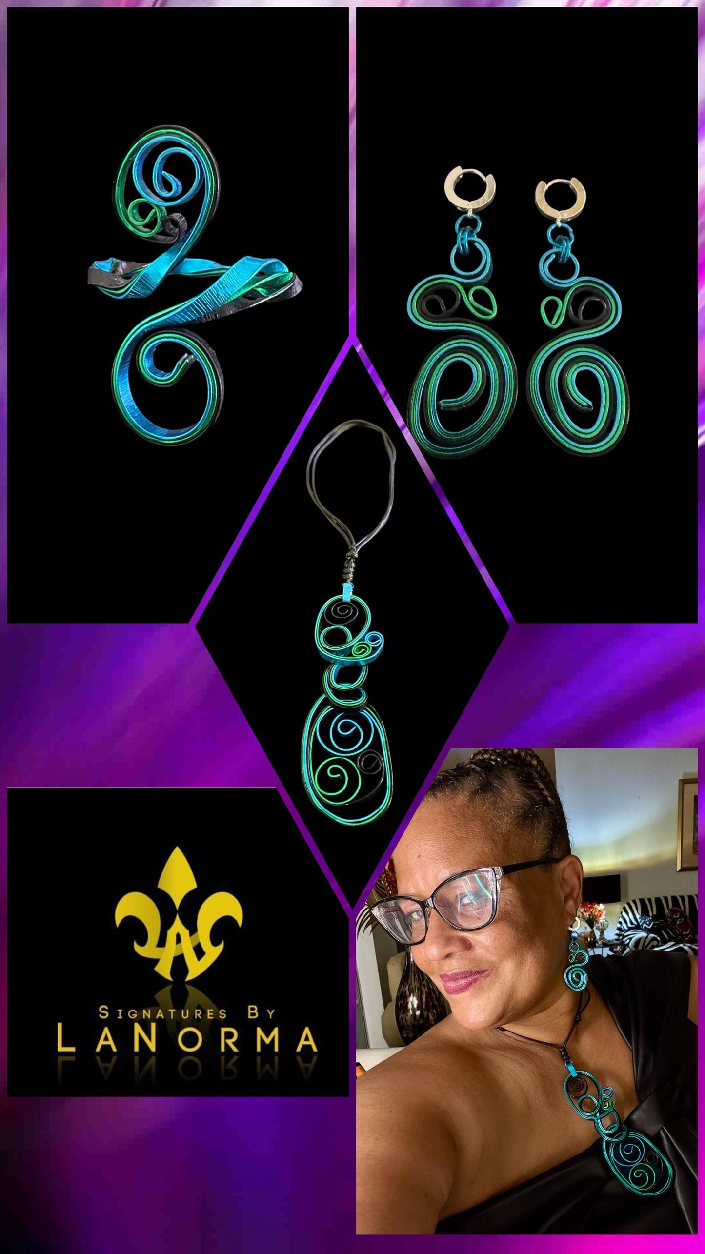 Blue Black Green Swirl Adjustable Cuff