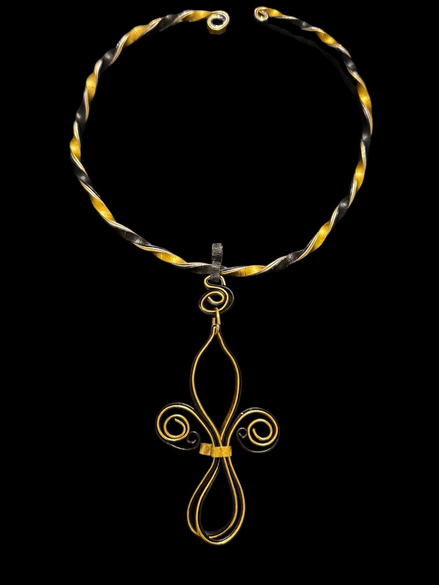Black and Gold Fleur De Lis Choker Necklace