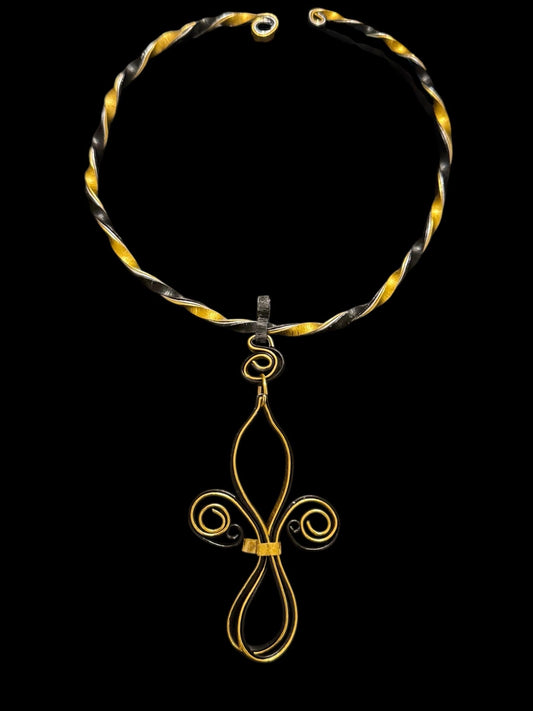 Black and Gold Fleur De Lis Choker Necklace