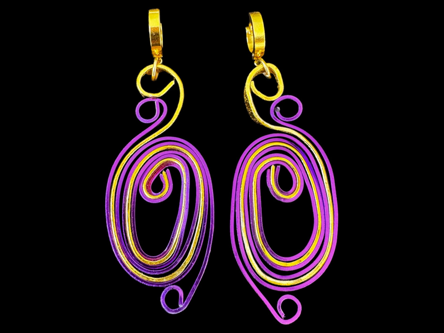 Purple  Gold Abstract Earrings