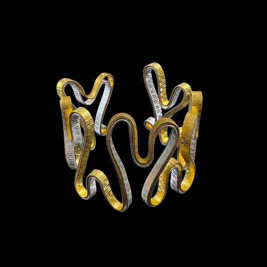 Silver Gold Hearts Cuff Bracelet