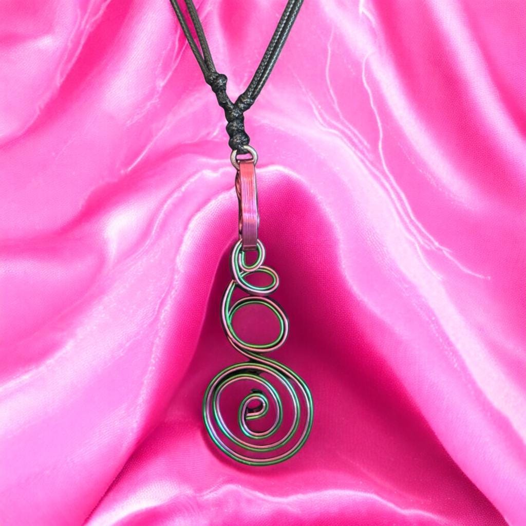 Whimsy Vines” Pendant Necklace – Pink & Green Artisan Swirl Design