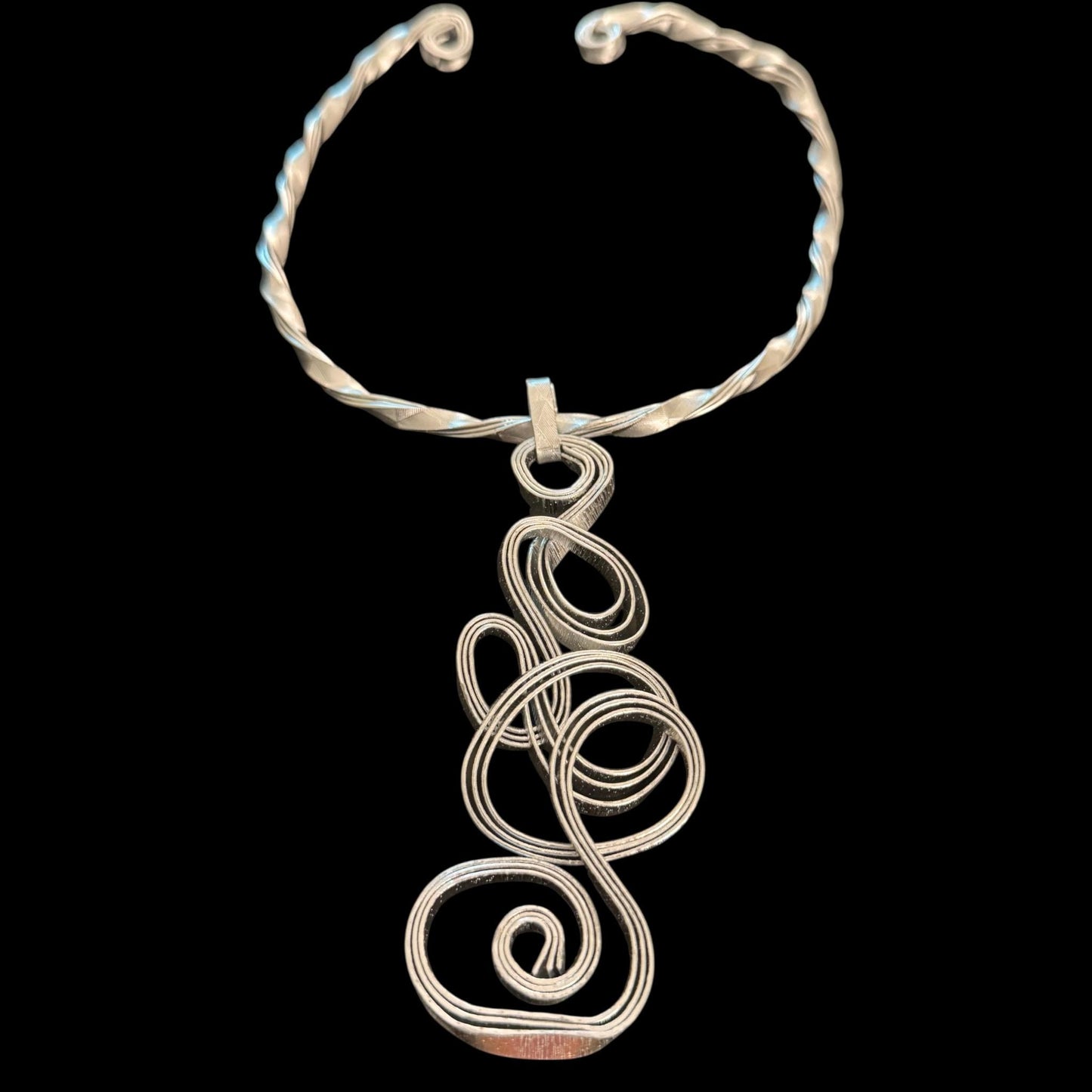 Sculpted Silver Spiral Necklace: Handcrafted Abstract Pendant, Modern Statement Jewelry