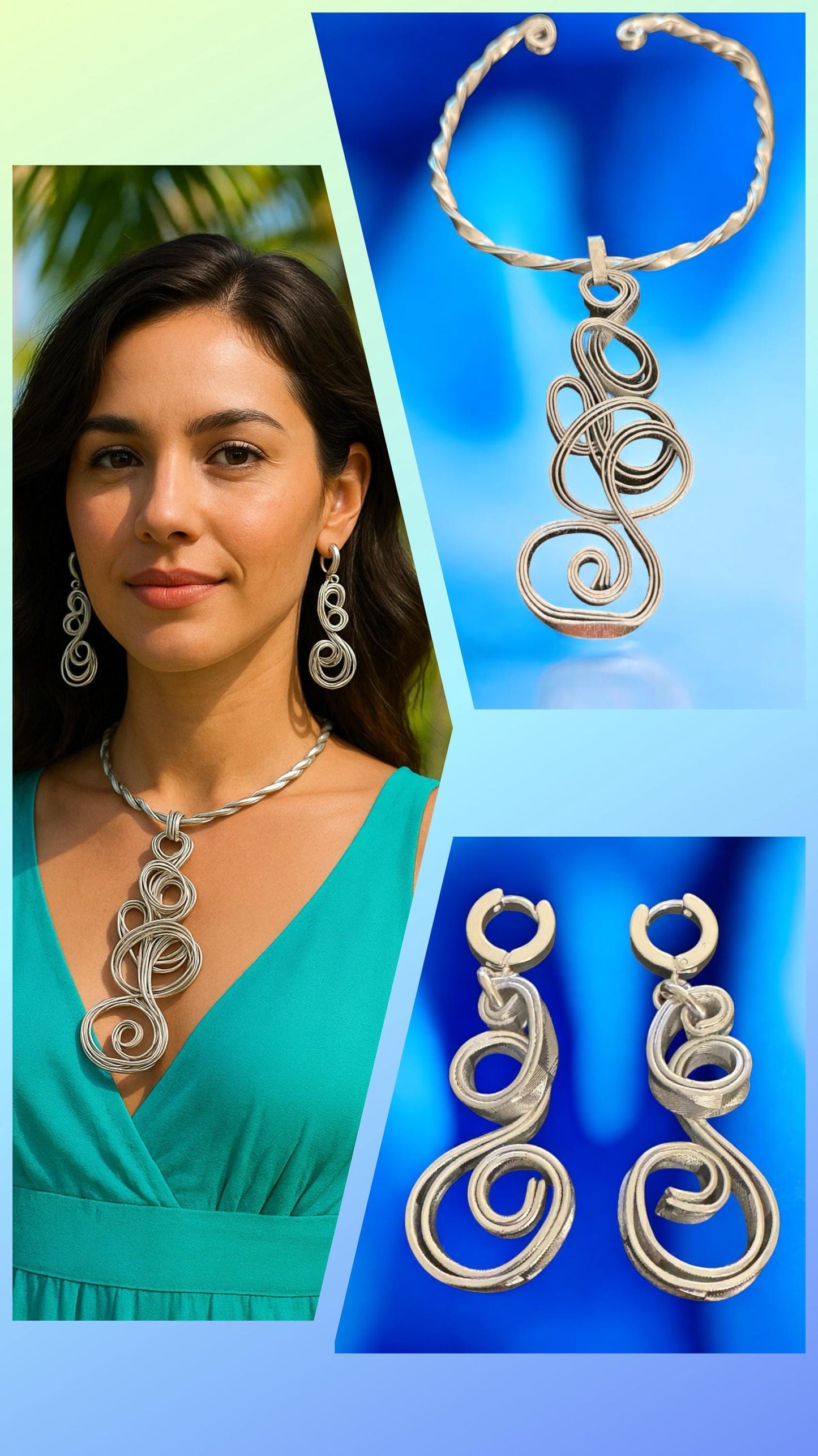 Sculpted Silver Spiral Necklace: Handcrafted Abstract Pendant, Modern Statement Jewelry
