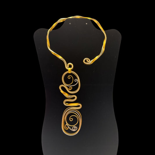 Gold Wire Art Statement Necklace – Handcrafted Wearable Art