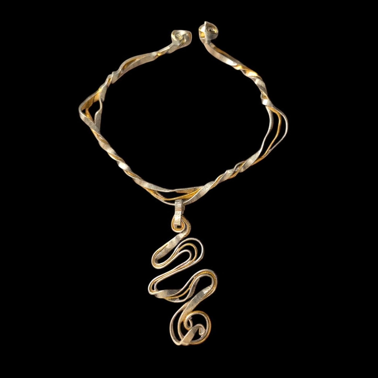 Gold and Silver Ribbon Swirl Statement Necklace – Handcrafted Wearable Art Jewelry by Signatures By LaNorma
