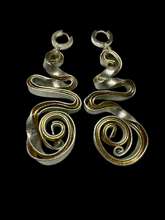Silver & Gold Swirl Statement Earrings – Handcrafted Wearable Art Jewelry by Signatures By LaNorma