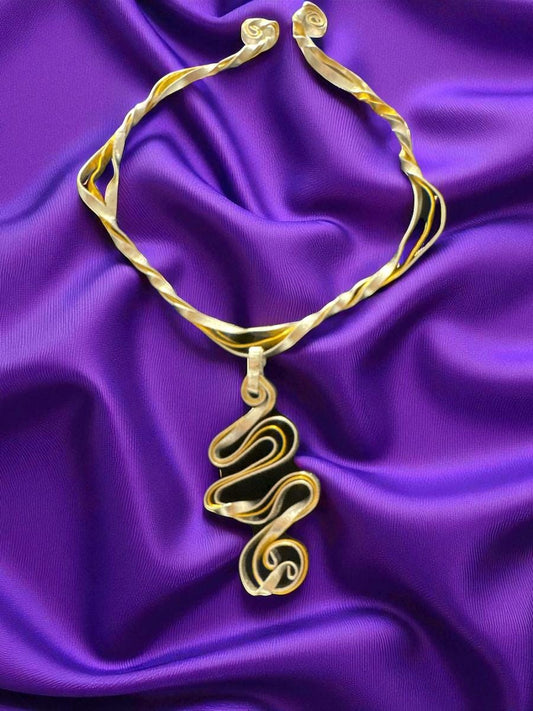 Gold and Silver Ribbon Swirl Statement Necklace – Handcrafted Wearable Art Jewelry by Signatures By LaNorma