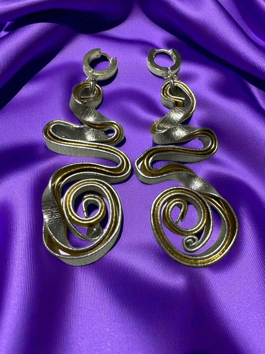 Silver & Gold Swirl Statement Earrings – Handcrafted Wearable Art Jewelry by Signatures By LaNorma
