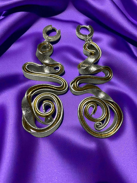 Silver & Gold Swirl Statement Earrings – Handcrafted Wearable Art Jewelry by Signatures By LaNorma